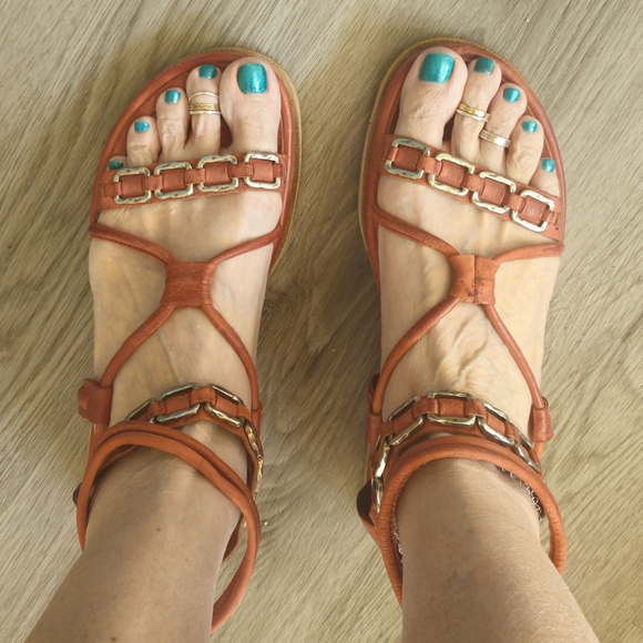 A.S.98 Shoes - Airstep / A.S.98 Orange Leather Lace-Up Back-Zip Sandals